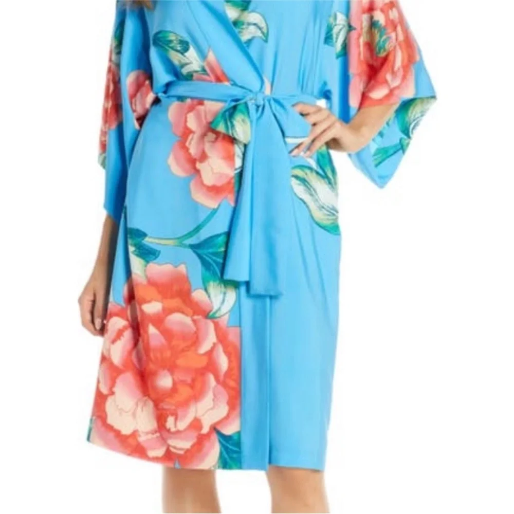 Natori Robe Nova Blue Floral Robe Size Small